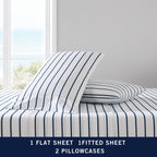 Nautica - Twin Sheet Set, Cotton Percale Bedding Set, Crisp & Cool, Lightweight & Breathable (Brenton Stripe Navy Blue, Twin)
