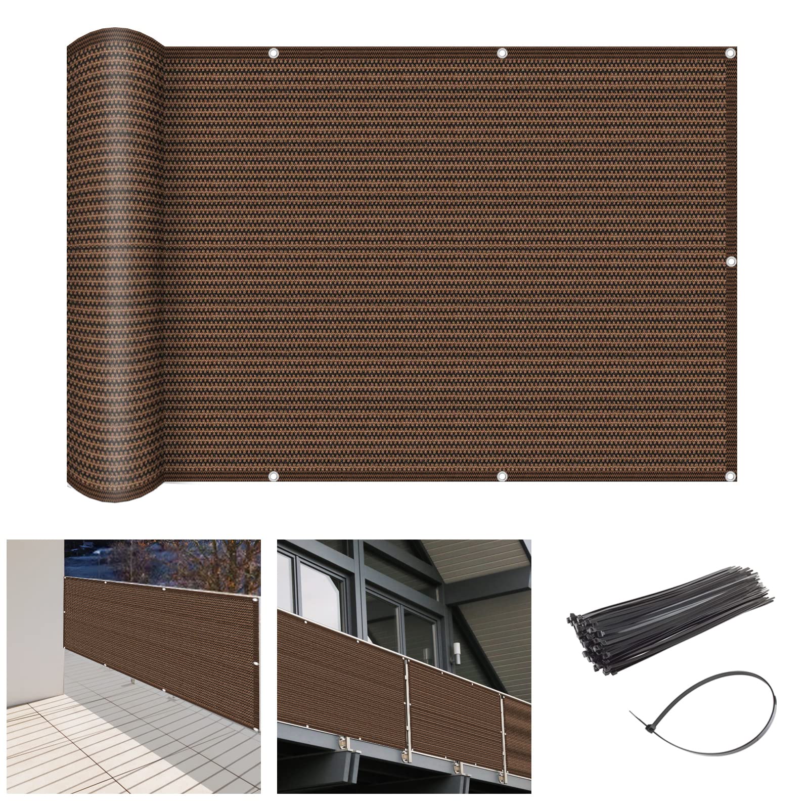 2'6' X 33' Brown Balcony Privacy Screen Fence Windscreen Cover For Apartment, Deck, Patio, Backyard, Outdoor Pool, Porch, Raili