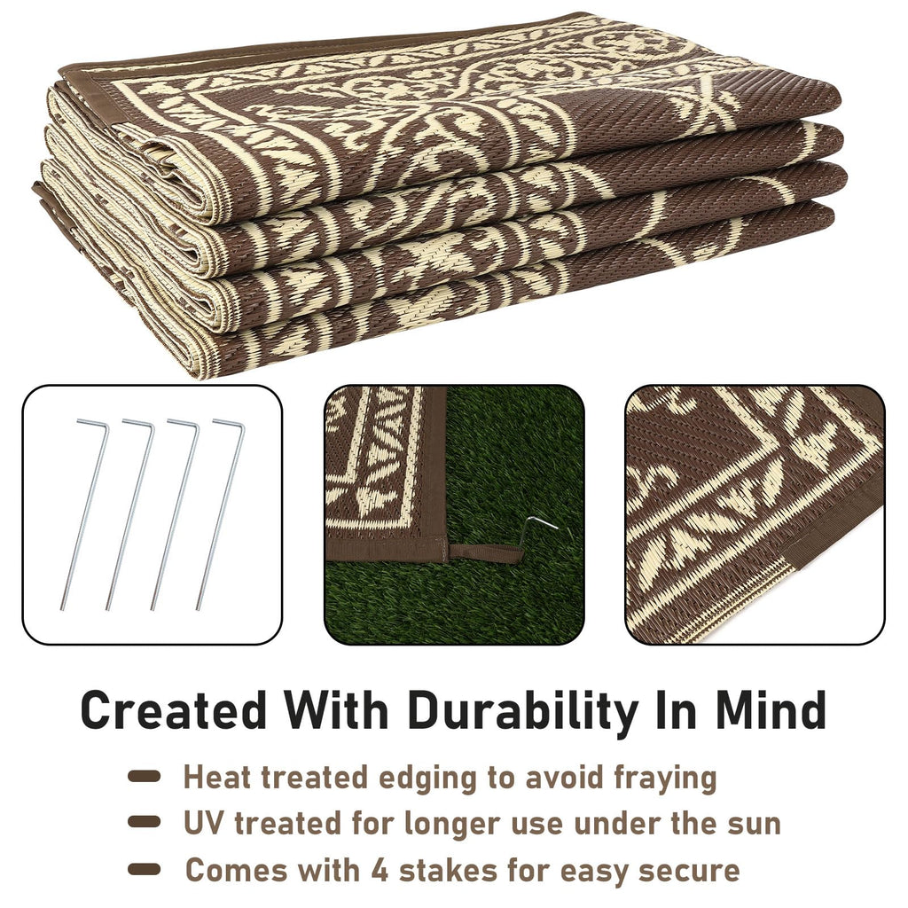 Hiiarug 9X12 Outdoor Rugs Outdoor Patio Rug, Reversible Waterproof Plastic Straw Rug Large Outdoor Rug (9X12Ft, Brown)