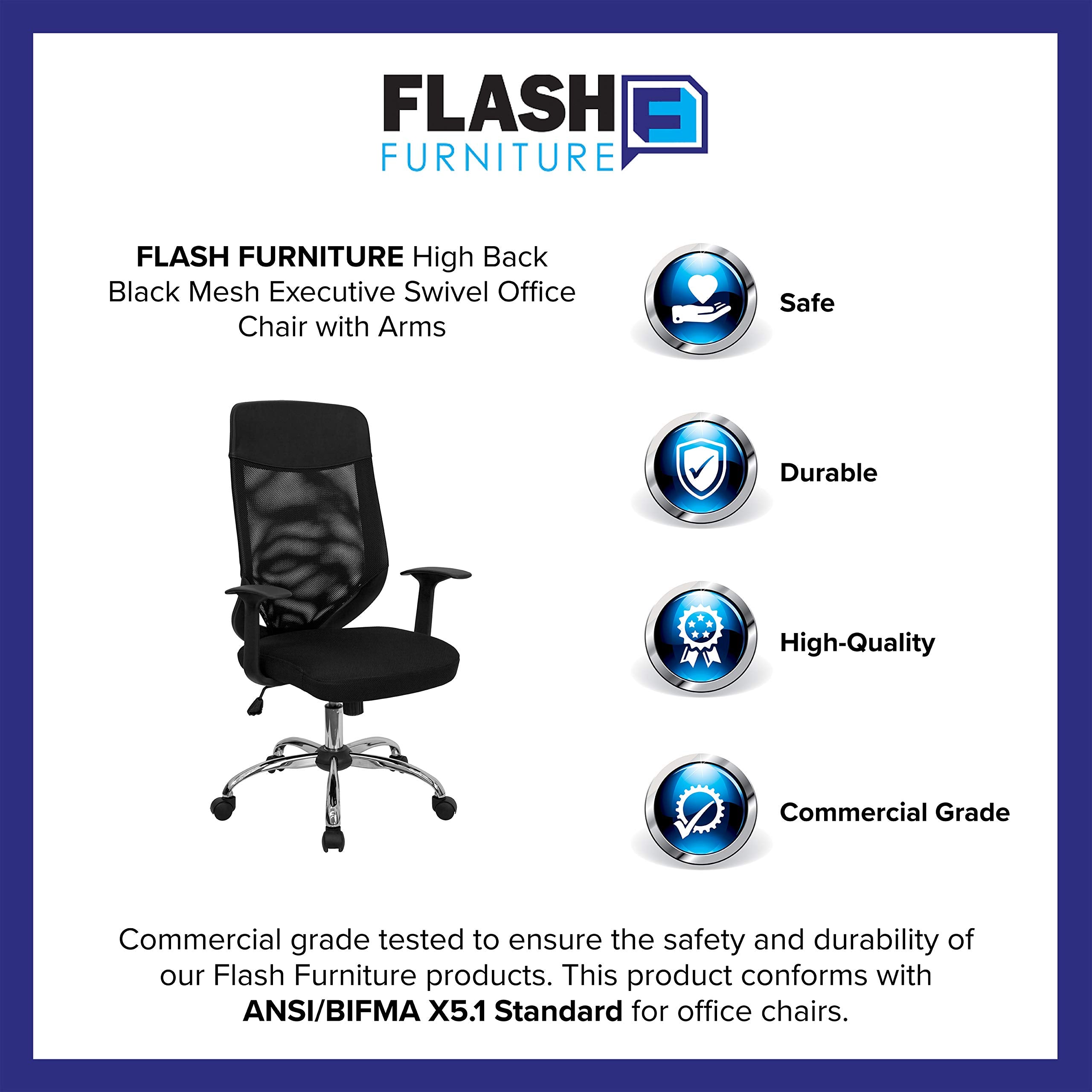 Flash Furniture Noreen High Back Black Mesh Executive Swivel Office Chair with Arms