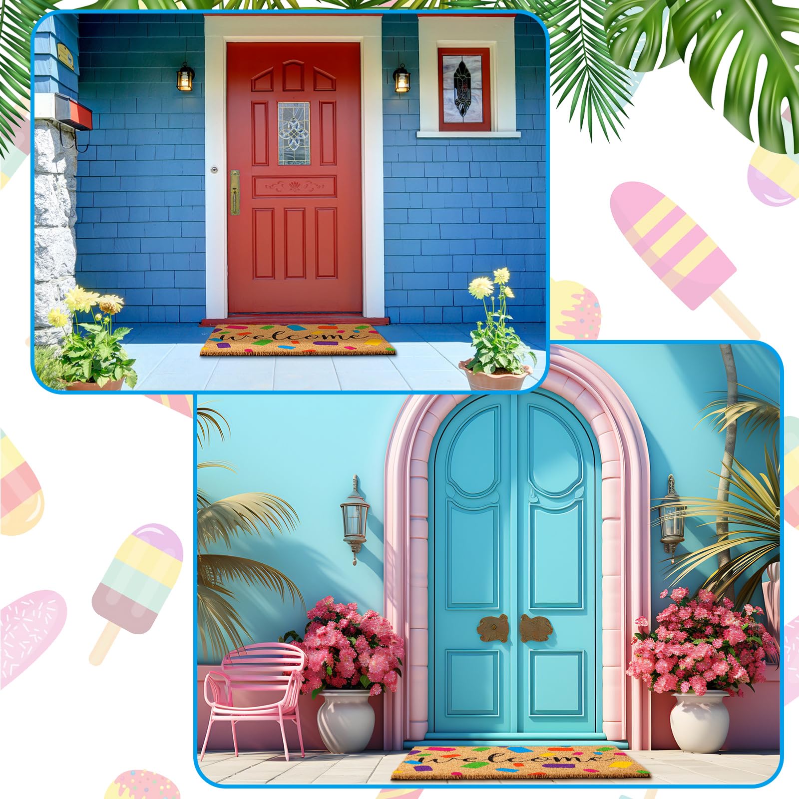 Ceenna Summer Welcome Doormat Ice Pop Coir Doormat With Non Slip Backing Summer Mat Front Porch Rugs For Home Entrance Anniversa