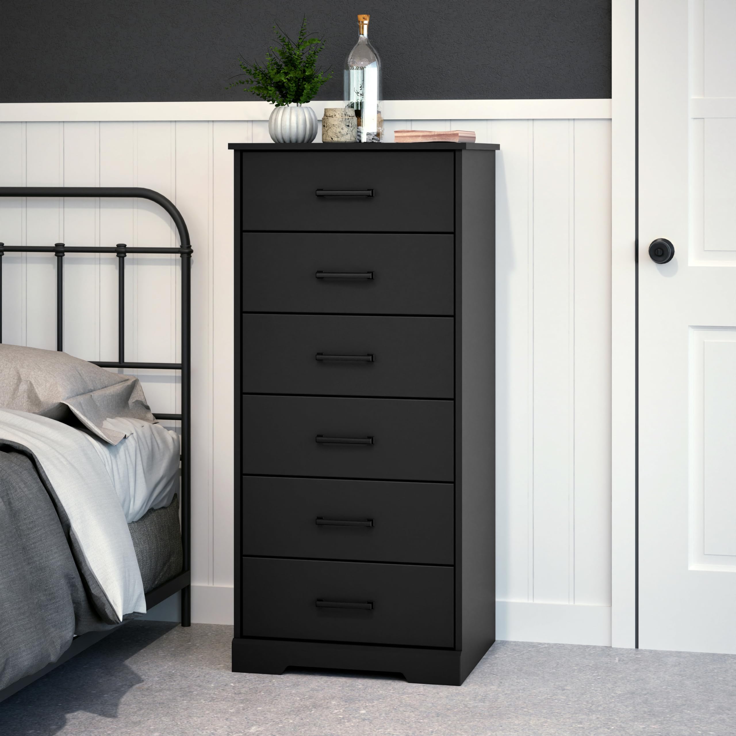 Prepac Rustic Ridge Farmhouse Dresser, Black Dresser For Bedroom, Chest Of Drawers With 6 Drawers 18.5' D X 23.75' W X 51.5' H, Bdbh-1606-1