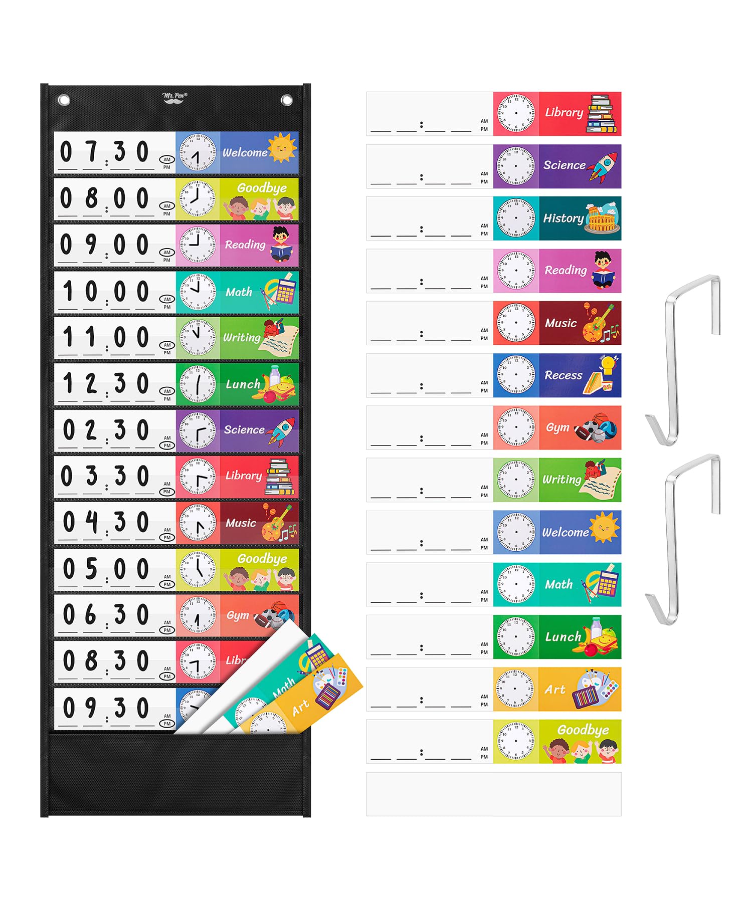 Mr. Pen- Daily Schedule Pocket Charts, 13+1 Pocket, 26 Double Sided Reusable Cards(13 Colored+13 Blanked), 12.8   X35    Pocket