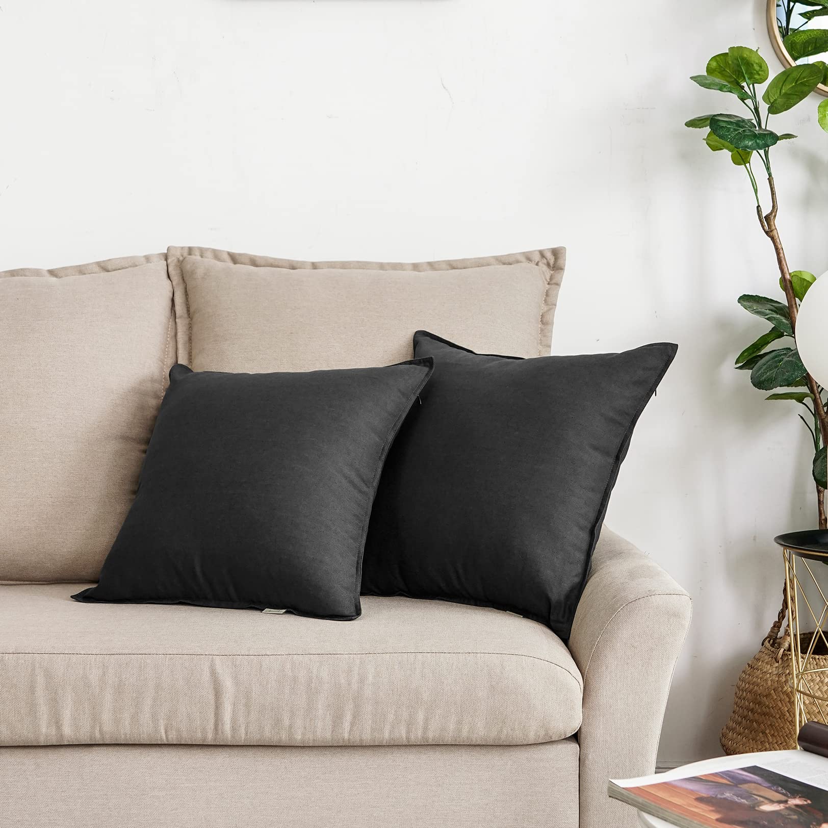 Jeanerlor Pack Of 2 24 X 24 Inch Cotton Linen Soft Soild Decorative Square Throw Pillow Covers Green Cushion Case Set For Bedroo