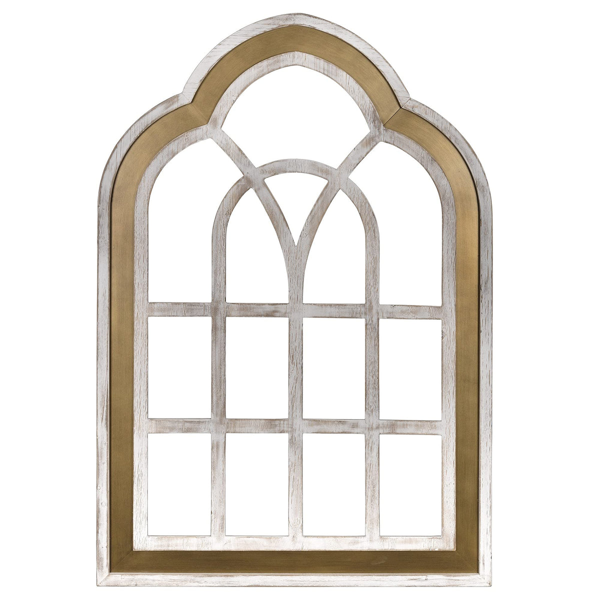 HomeRoots Multi 80% MDF Wood Veneer20% MDF Distressed White and Gold Cathedral WindowWall Decor