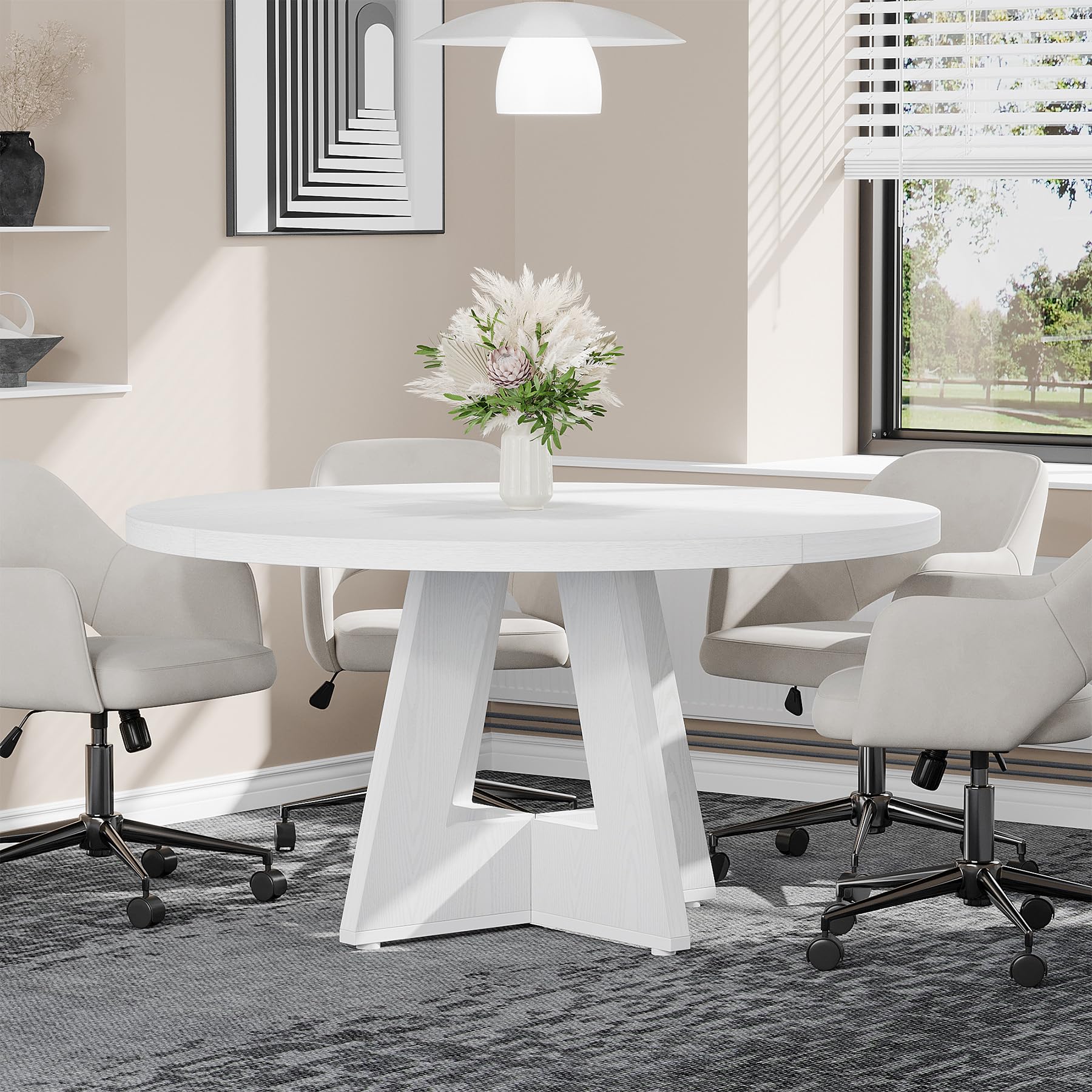 Tribesigns 47-Inch Round Conference Table For 4-6 People, Wooden Meeting Room Table With Thicken Tabletop And Wood Base, Modern