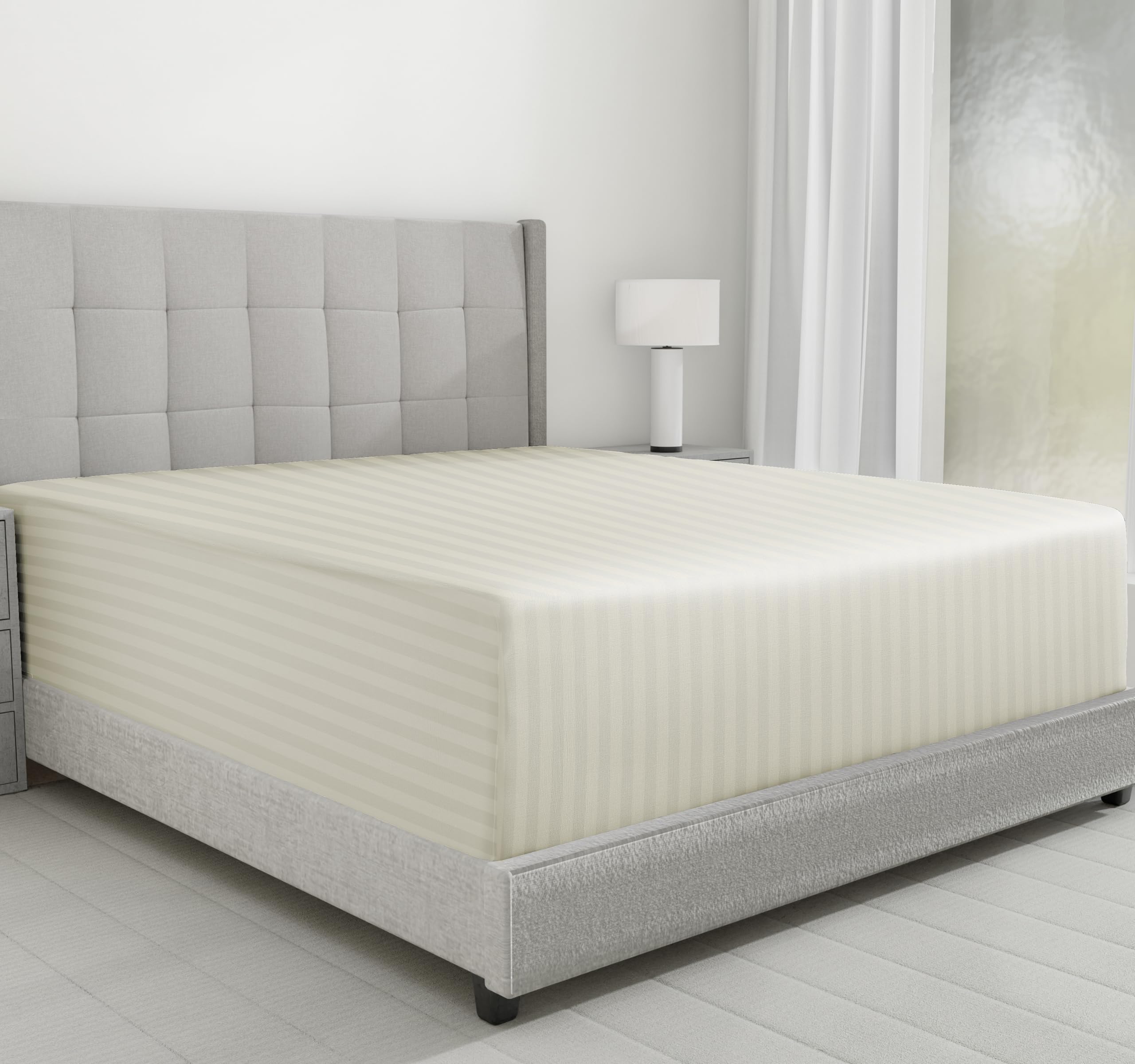 California Design Den Luxury Cotton Sateen Damask Stripe Fitted King Sheet Only - Soft 100% Cotton Sateen, Deep Pocket Bottom Fi