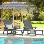 Lue Bona Outdoor Chaise Lounge, Hdps Material, 3-Year Warranty, Patio Lounge Chair With Adjustable Backrest, Resin Pool Lounge Chairs With Wheels For Outside, Poolside, Backyard, Garden, Dark Gray