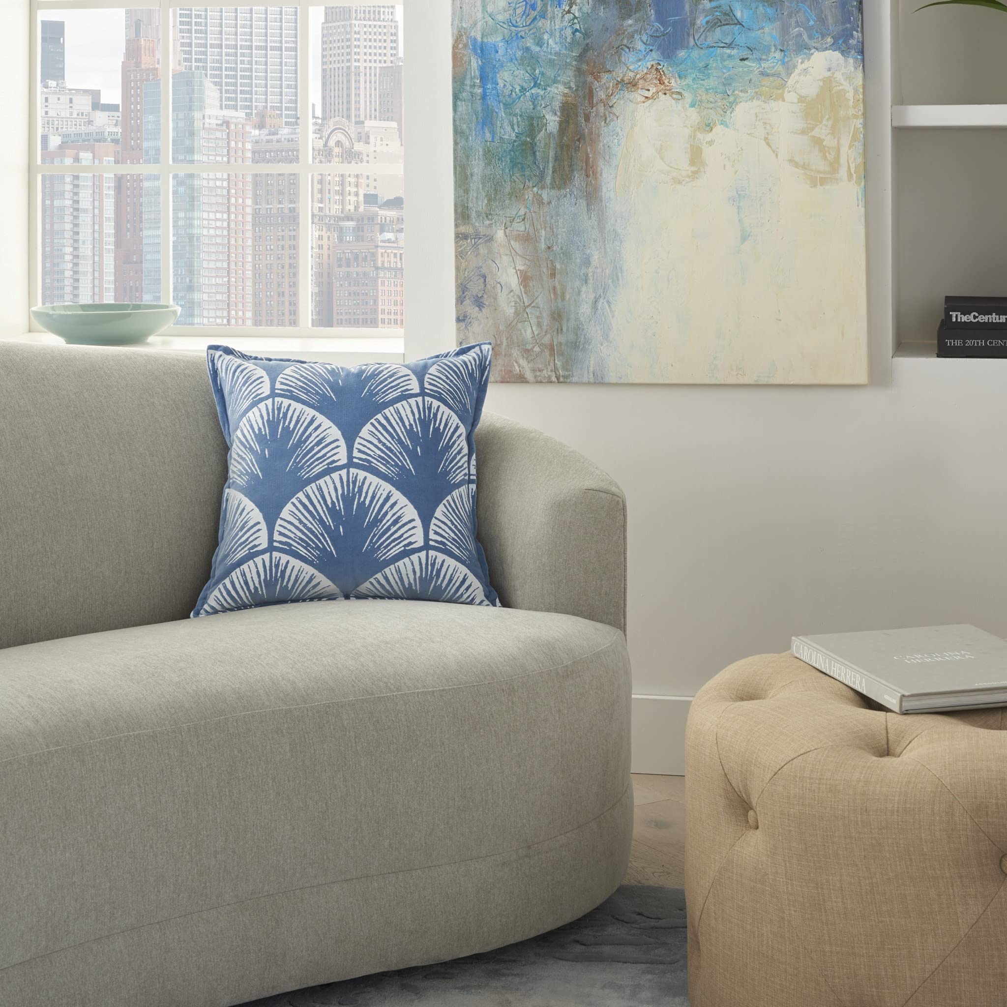 HomeRoots 100% Cotton Blue and Ivory Scales Pattern Throw Pillow