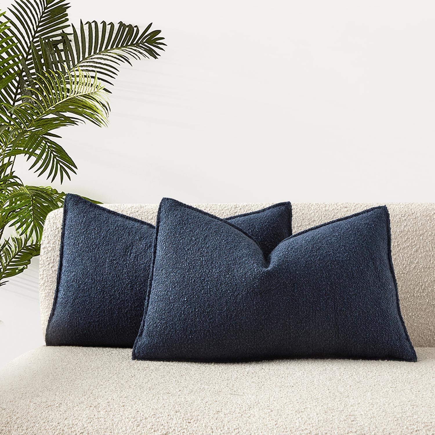 Juspurbet Navy Blue Boucle Lumbar Broadside Throw Pillow Covers 14X24 Inch Set Of 2 For Couch Bedroom Sofa Living Room Decorativ