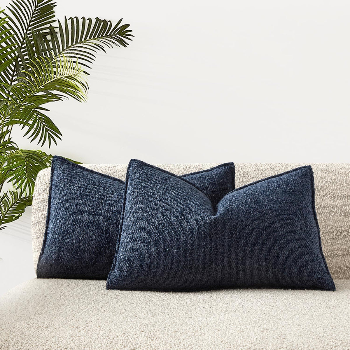 Juspurbet Navy Blue Boucle Lumbar Broadside Throw Pillow Covers 14X24 Inch Set Of 2 For Couch Bedroom Sofa Living Room Decorativ