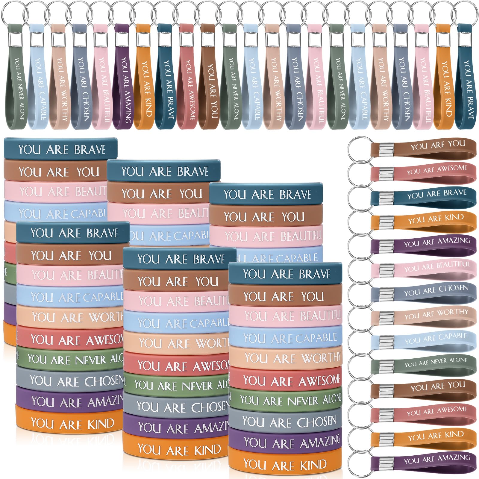 Sratte 120 Pcs Motivational Wristbands Gifts Inspirational Keychains Appreciation Gift For Teacher Student Volunteer Employee(Mu