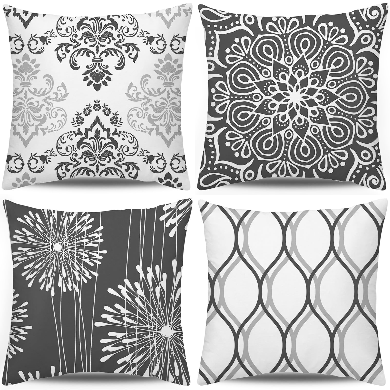 Coliuso Decorative Throw Pillow Covers 18x18 Set of 4, Dark Grey and White Modern Simple Square Pillow Case Cushion Cover for So