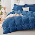 Hymokege Teal Duvet Cover Full Size, Ultra Soft 3-Piece Seersucker Duvet Cover Set With Zipper Closure, Soft Brushed Microfiber