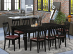 East West Furniture LGAN9-BLK-LC 9 Piece Dining Table Set Includes a Rectangle Dinner Table with Butterfly Leaf and 8 Faux Leather Dining Room Chairs, 42x84 Inch, Black