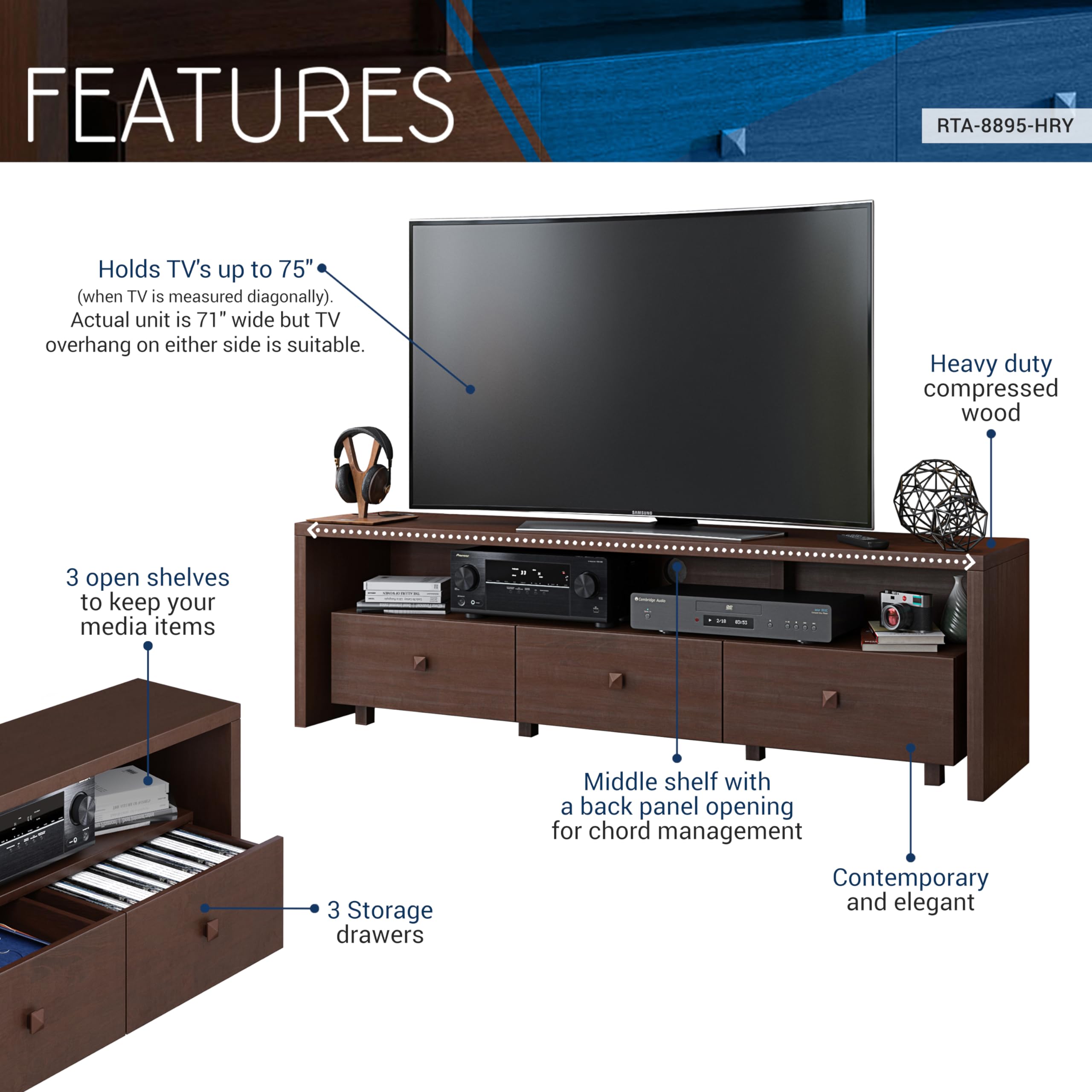 Techni Mobili Elegant 80” TV Stand - Thumbnail 4