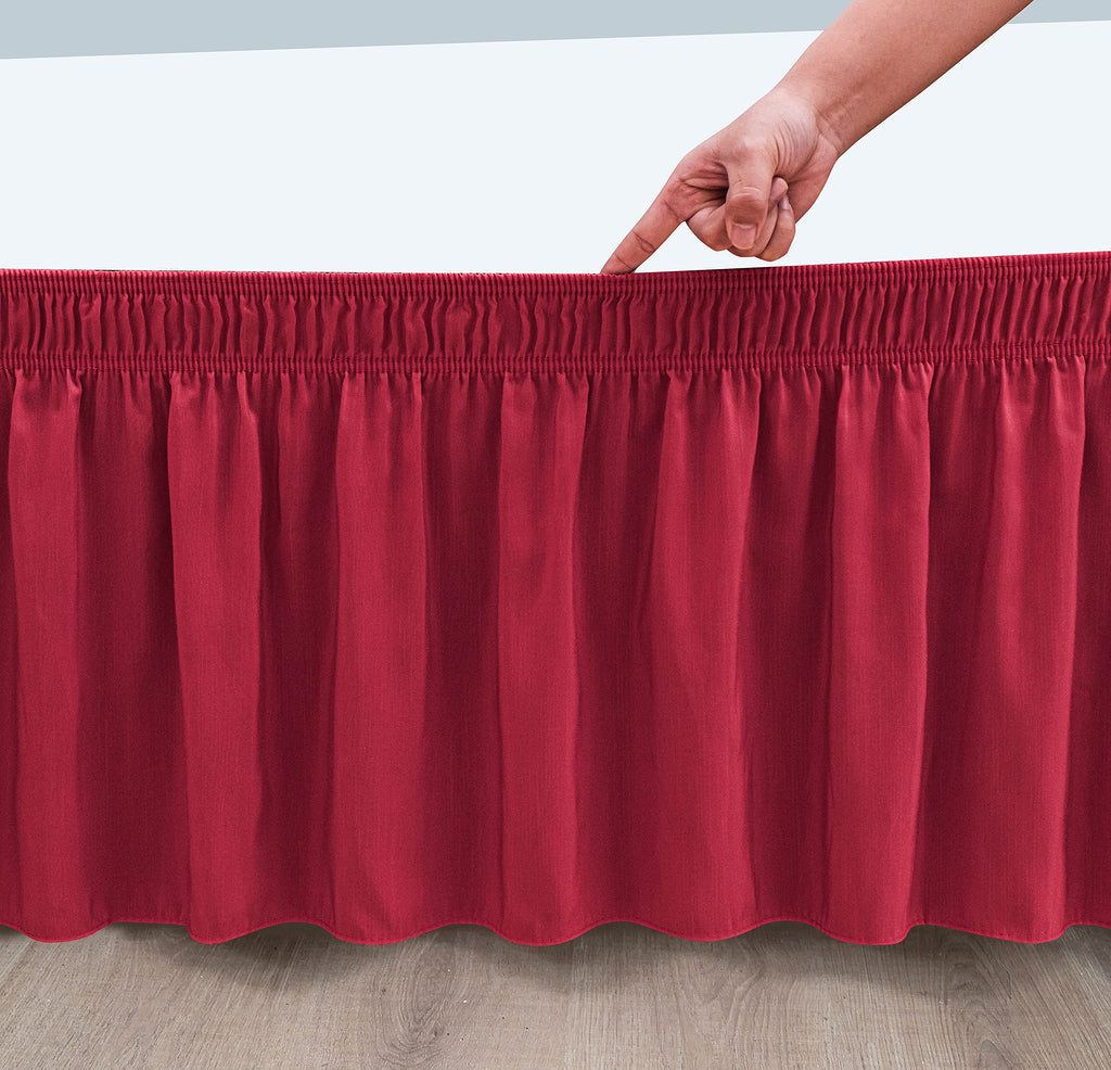 Biscaynebay Wrap Around Bed Skirts For Queen Beds With Short Drop Of 12', Red Adjustable Elastic Dust Ruffles Easy Fit Wrinkle