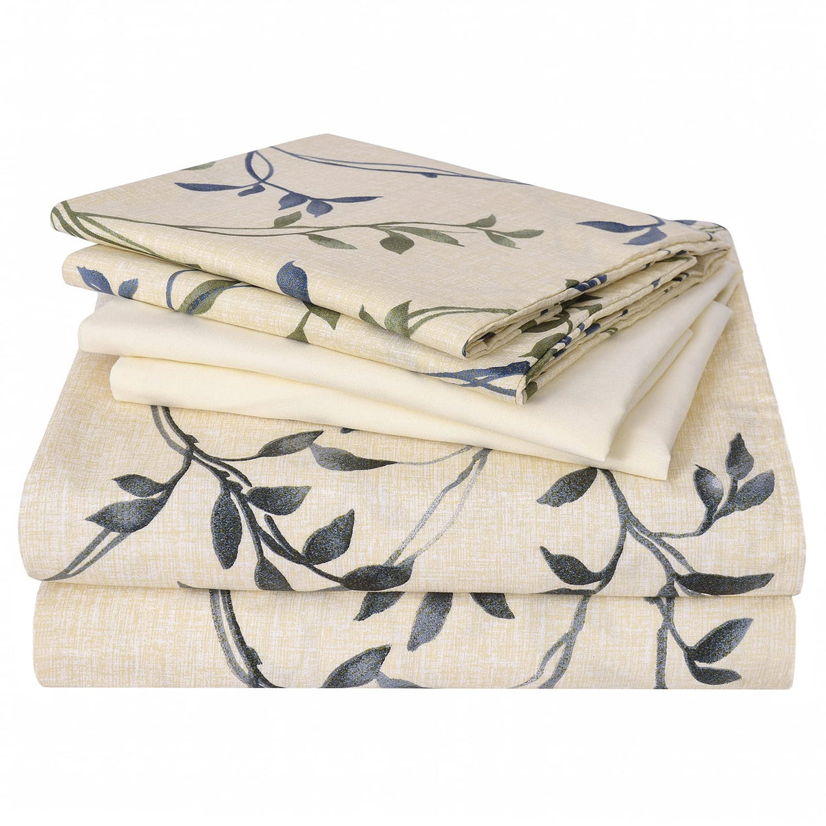 Jsd 6 Piece Teal Leaves Print Sheet Set King Size, Soft Botanical Pattern Microfiber Sheets With 4 Pillowcases Deep Pocket
