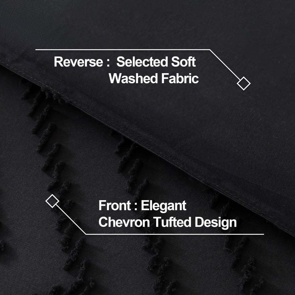 Andency Black Comforter King, Boho Soft Fluffy Warm Lightweight Bedding Comforter Sets For King Bed, 3 Pieces Chevron Tufted Aesthetic Microfiber Lightweight Comforter Set