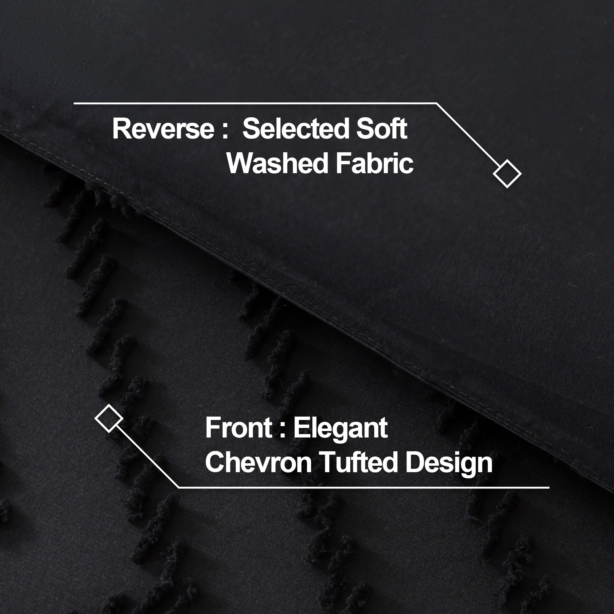 Andency Black Comforter King, Boho Soft Fluffy Warm Lightweight Bedding Comforter Sets For King Bed, 3 Pieces Chevron Tufted Aesthetic Microfiber Lightweight Comforter Set