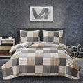 Plaid Quilt Set King Size Bedspread Coverlet Plaid Patchwork Quilt Set Bedding Boys Mens Brown White Plaid Bedspread Lightweight