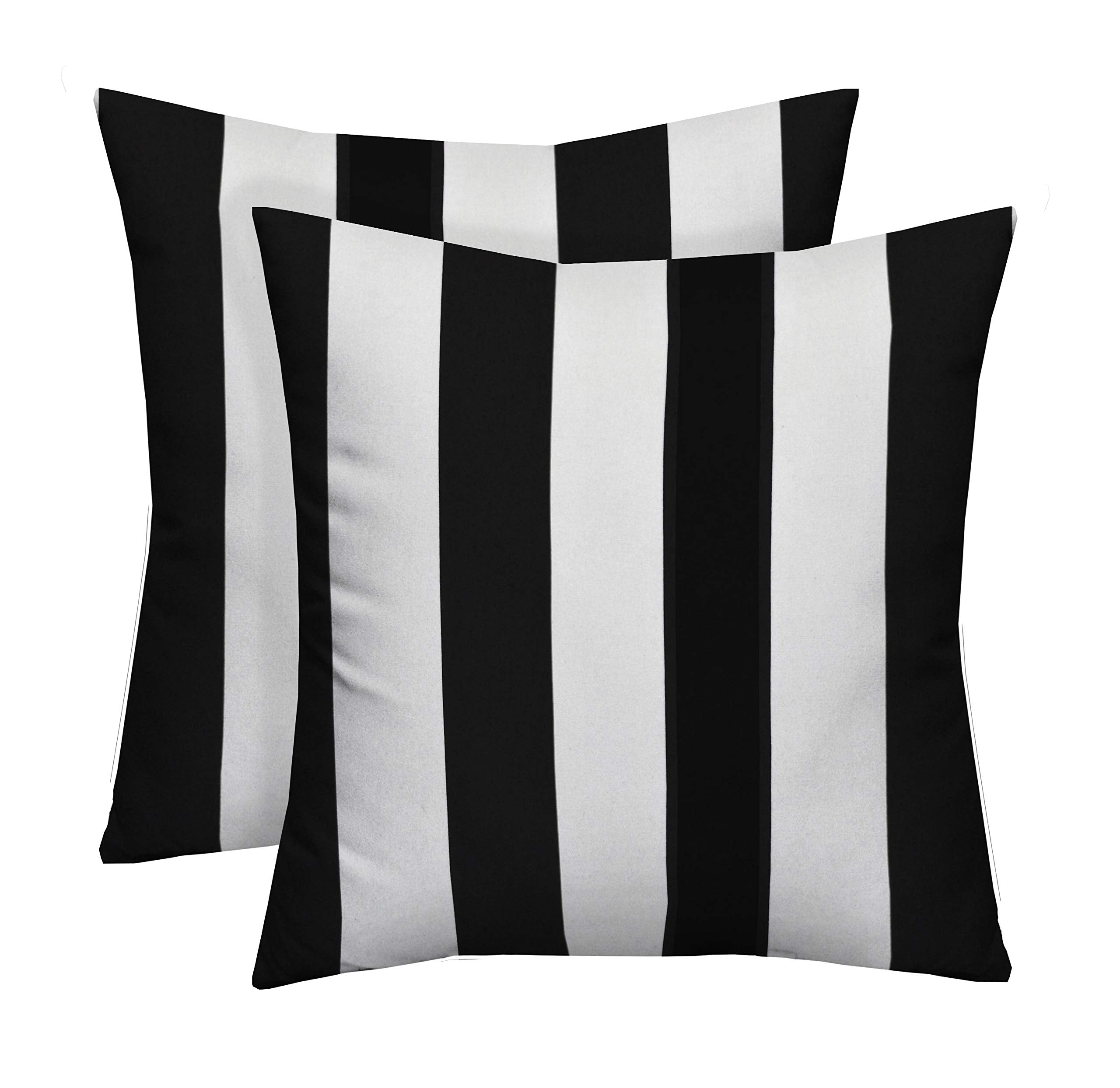 Resort Spa Home Decor Set Of 2~20' Black And White Stripe Decorative Square Throw Toss Pillows ~ Indoor Outdoor Fabric