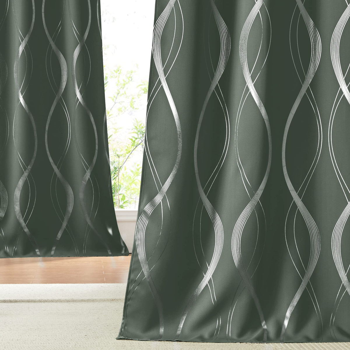 Nicetown Blackout Curtains 84 Inch Length 2 Panels Set, Dark Mallard, 52' X 84', Noise Reducing Thermal Insulated Wave Line Fo