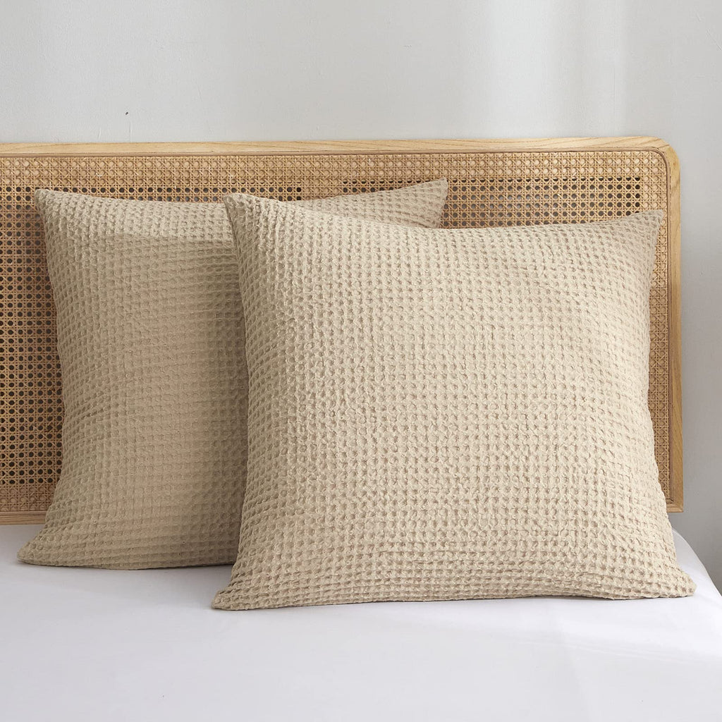 Phf Ultra Soft Waffle Weave Euro Shams Pillow Covers 26' X 26' 2 Pack, No Filling, Breathable Skin-Friendly Euro Throw Pillow Covers For Bed Couch Sofa, Khaki