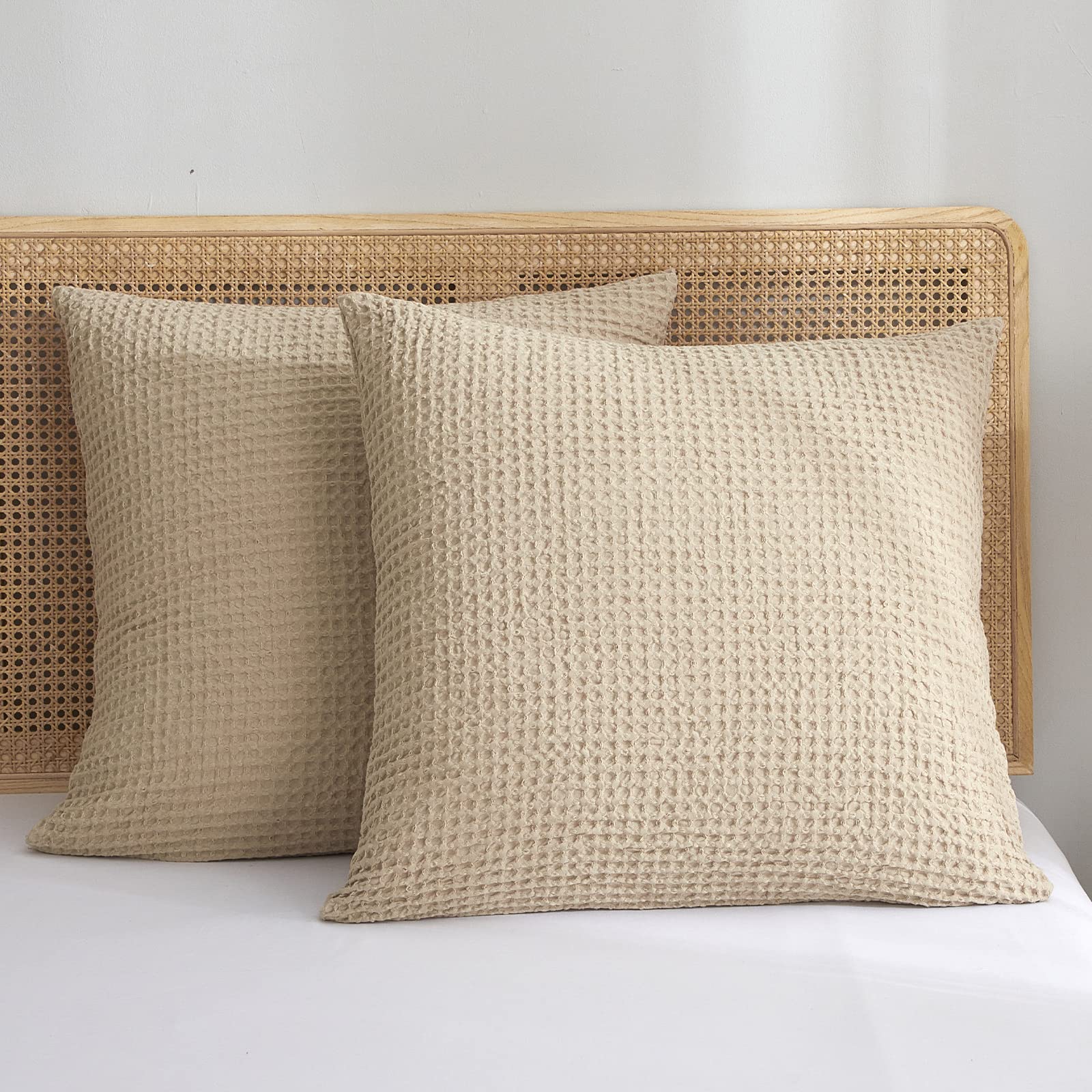 Phf Ultra Soft Waffle Weave Euro Shams Pillow Covers 26' X 26' 2 Pack, No Filling, Breathable Skin-Friendly Euro Throw Pillow Covers For Bed Couch Sofa, Khaki