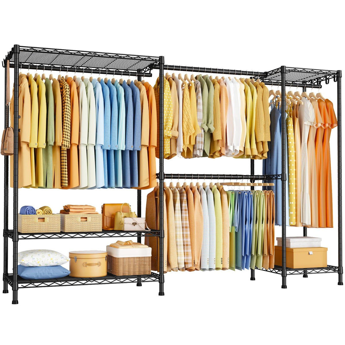 ULIFHOME E17 HeavyDuty Clothes Rack with 2 Expandable Hanging Rods, Black