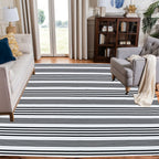 Black And White Striped Outdoor Indoor Rug 4' X 6' Front Porch Rug Cotton Hand-Woven Welcome Mats Layered Door Mats For Front Po