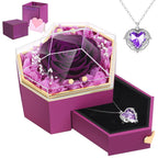 Preserved Real Rose With Necklace Forever Flowers Diamond Shaped Box For Mom Wife Girlfriend Grandma On Mothers Day Birthday Val