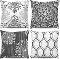 Decorative Throw Pillow Covers 20X20 Set Of 4, Dark Grey And White Modern Simple Square Pillow Case Cushion Cover For Sofa Couch
