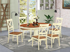 East West Furniture AVQU7-WHI-W Dining Room Table Set - 6 Great Kitchen Chairs with Wooden Seat - A Butterfly Leaf Pedestal Dining Table (Cherry & Buttermilk Finish)