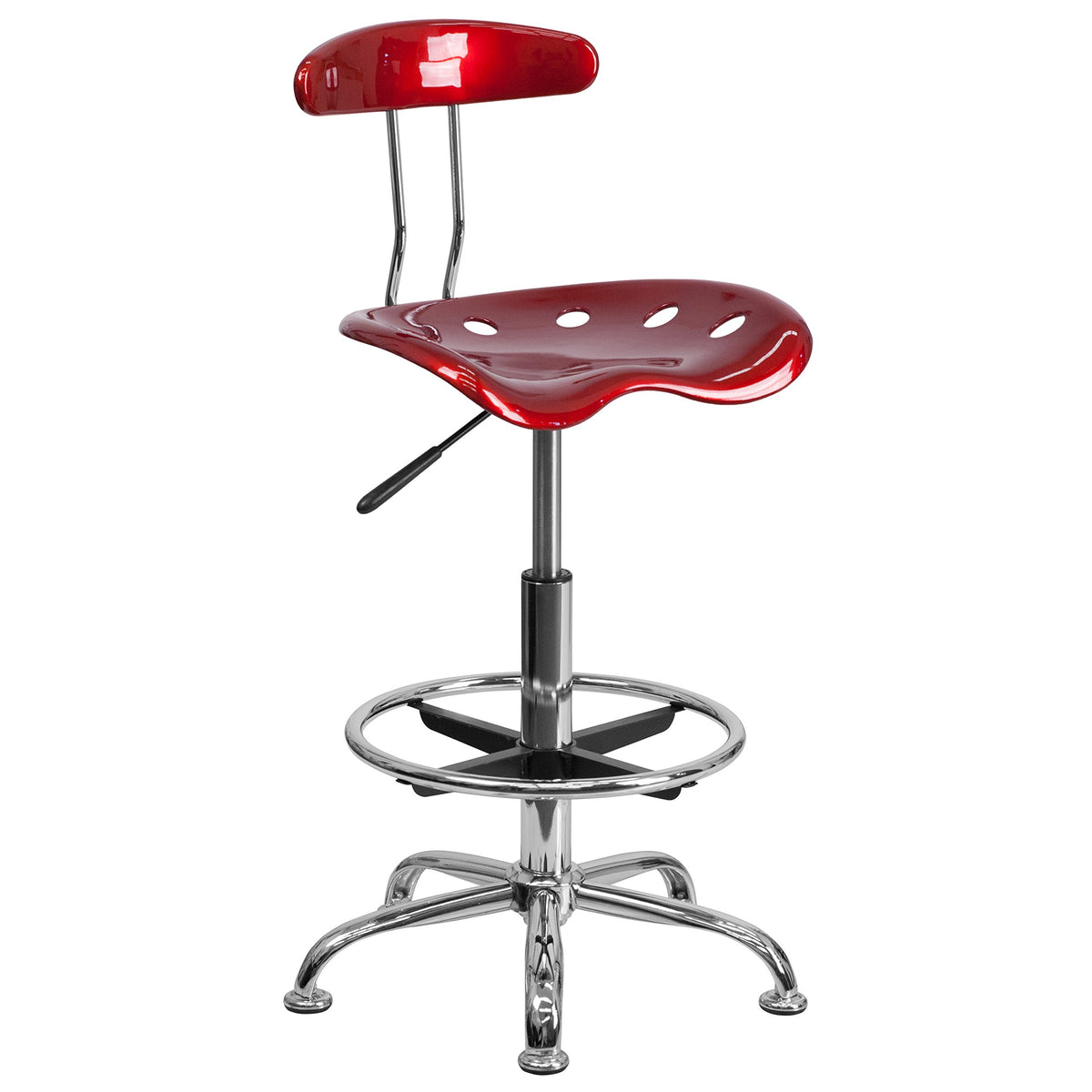 Flash Furniture Bradley Vibrant Wine Red and Chrome Drafting Stool with Tractor Seat