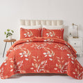 3 Pieces Floral Quilt Set King Size,Terracotta Leaf King Quilt Set Burnt Orange Quilt Soft Bedspread King Size Bedding Set for A