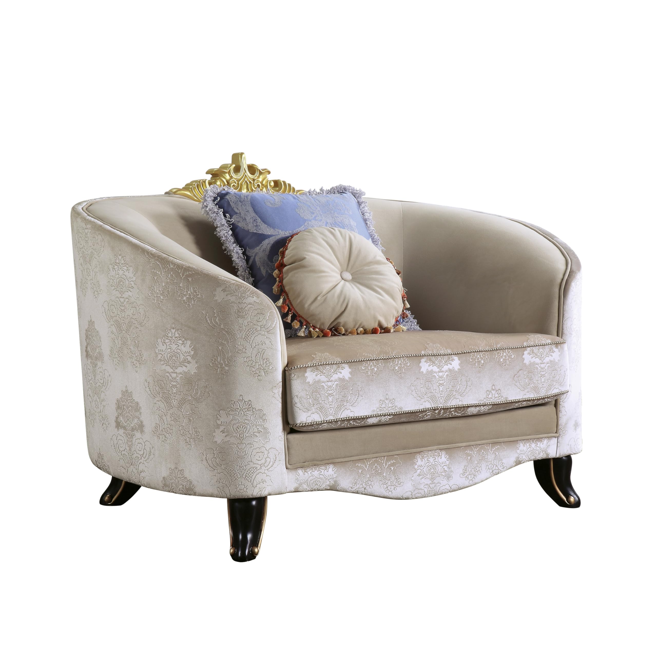 Acme Sheridan Chair with 2 Pillows in Cream Fabric