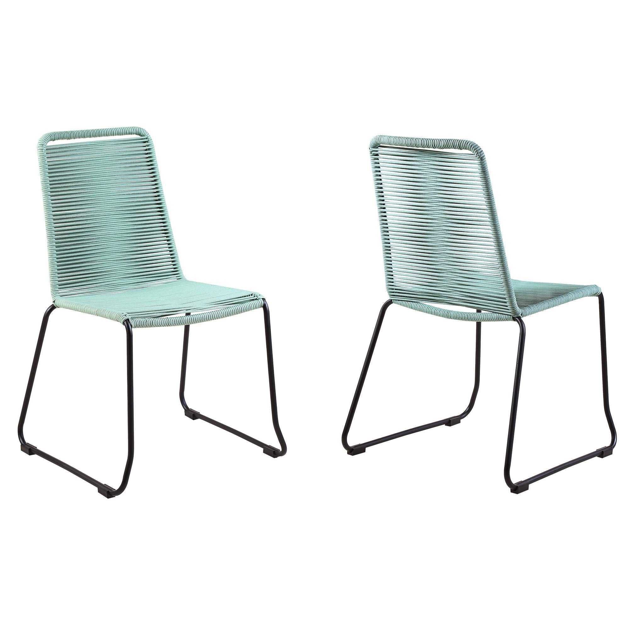 armen LIVING Shasta Modern Outdoor Patio Metal and Rope Stackable Dining Chair, Set of 2, Wasabi