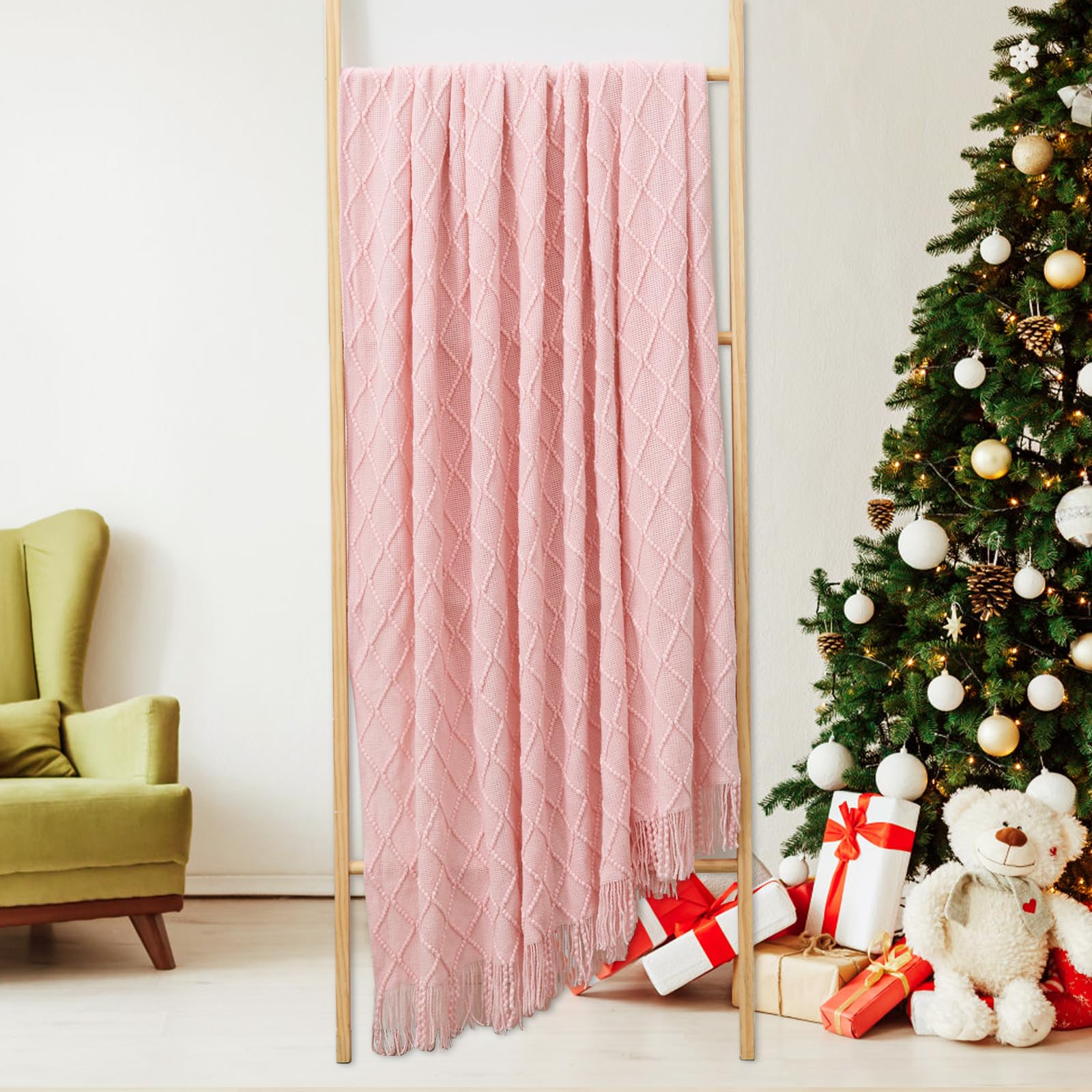 Inhand Christmasthrow Blankets For Couch, Gifts For Women Cozy Home Decor Knit Blanket, Pink Lightweight Decorative Blankets And
