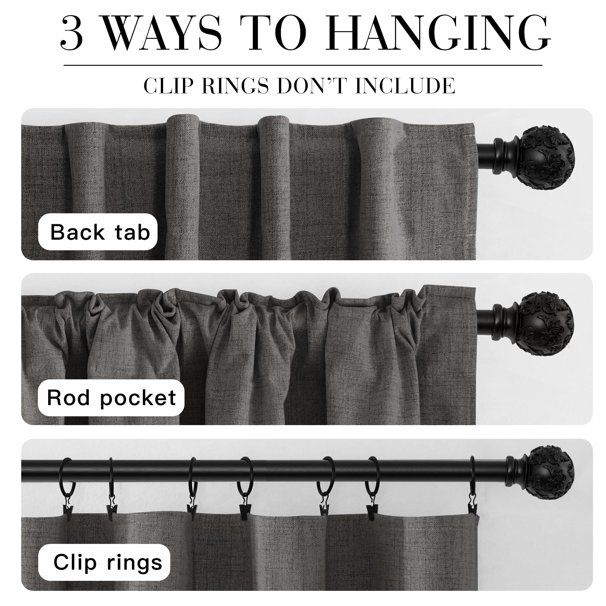 Ryb Home 100% Blackout Linen Textured Curtains 84 Inches Long, Thermal Insulating Privacy Energy Saving For Bedroom Living Room