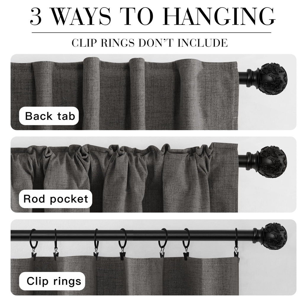 Ryb Home 100% Blackout Linen Textured Curtains 90 Inches Long, Thermal Insulating Privacy Energy Saving For Bedroom Living Room