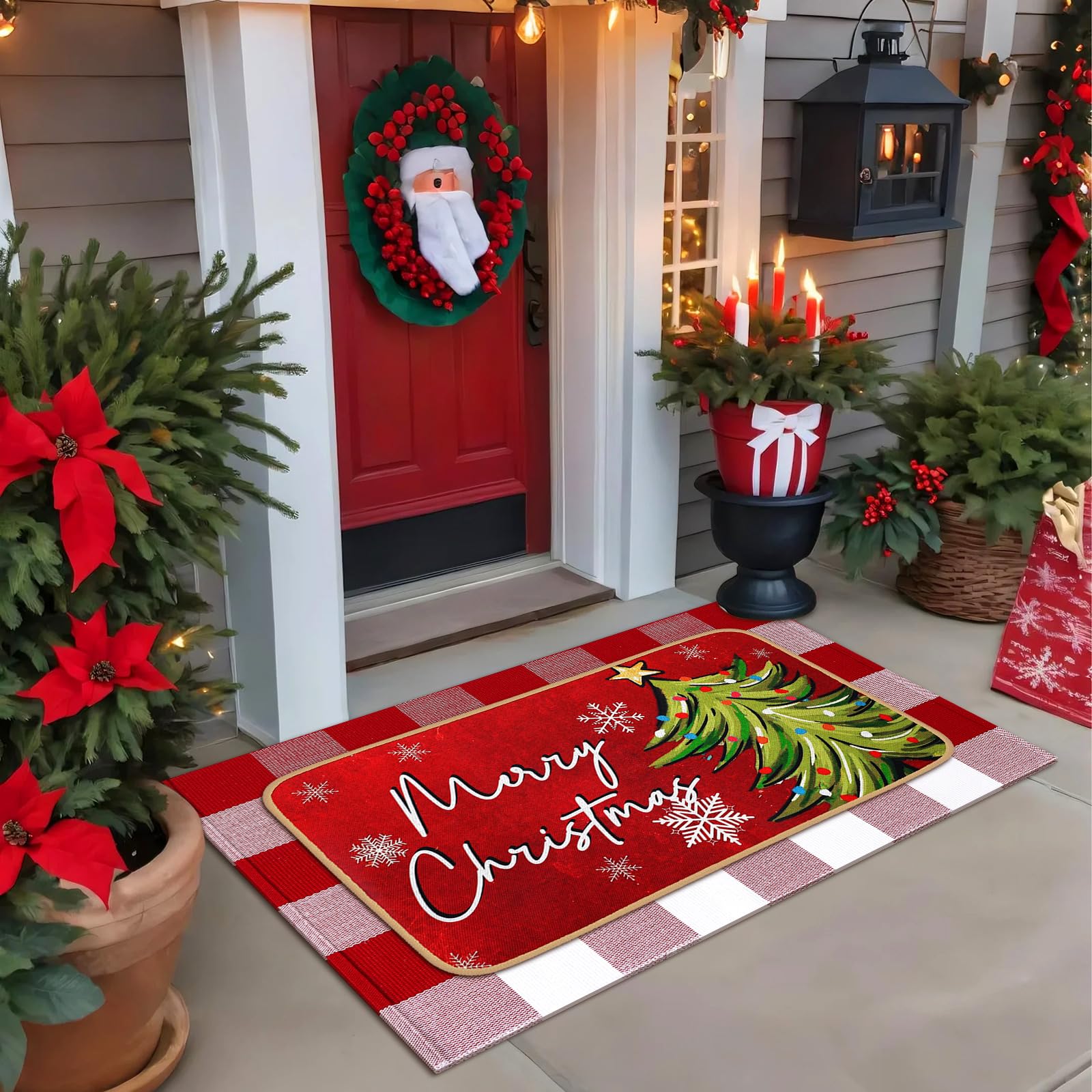 Tinideya 2 Pcs St. Patrick's Day Doormats Welcome Outdoor Irish Shamrock Lucky Clover Door Mats Layered Front Door Rugs Non Slip