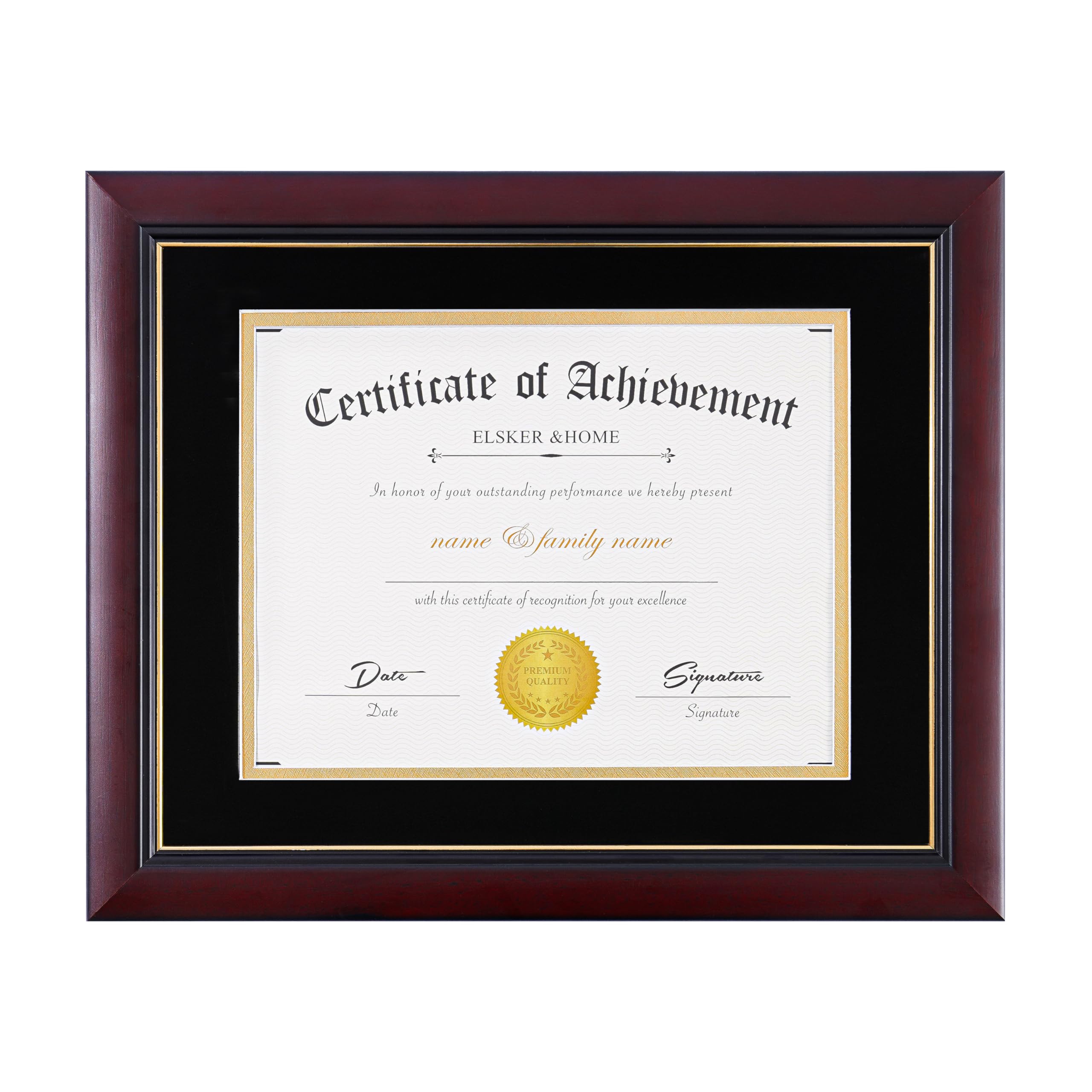 ELSKER&HOME Picture Frame - Classic Cherry Wood, 10.5x11 inches, Certificate Frame with Semi-Tempered Glass, Velvet Mat, Black