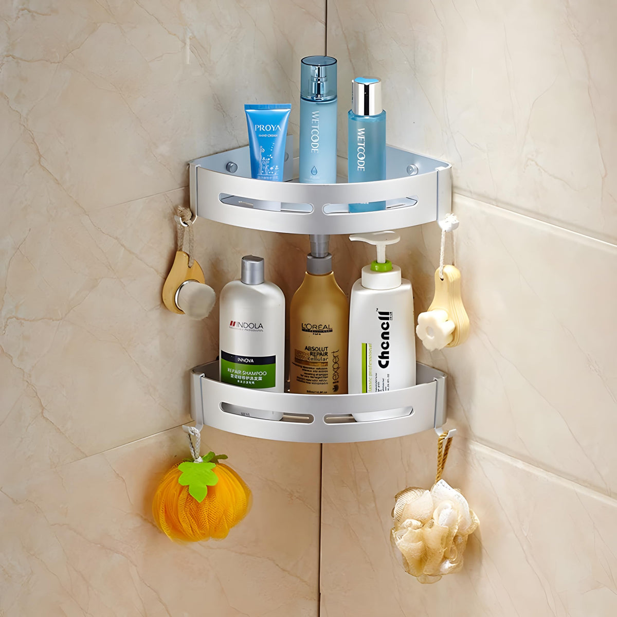 JIALTO 2 Pcs Racks for Bathroom Corner Adhesive Shelf | Wall Corner Stand | Corner Stand and Rack Without Drilling | Bathroom St