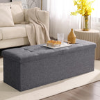 Cuyoca 45.3 Inches Storage Ottoman Bench Foldable Seat Footrest Shoe Bench End Of Bed Storage With Flipping Lid, 166L Storage Space, Linen Fabric Dark Gray
