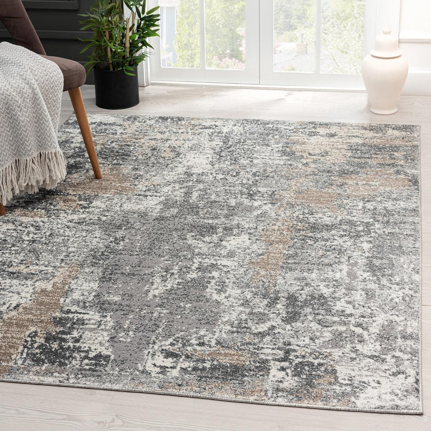 LUXE WEAVERS Euston Collection 7679 Grey 6x9 Abstract Area Rug