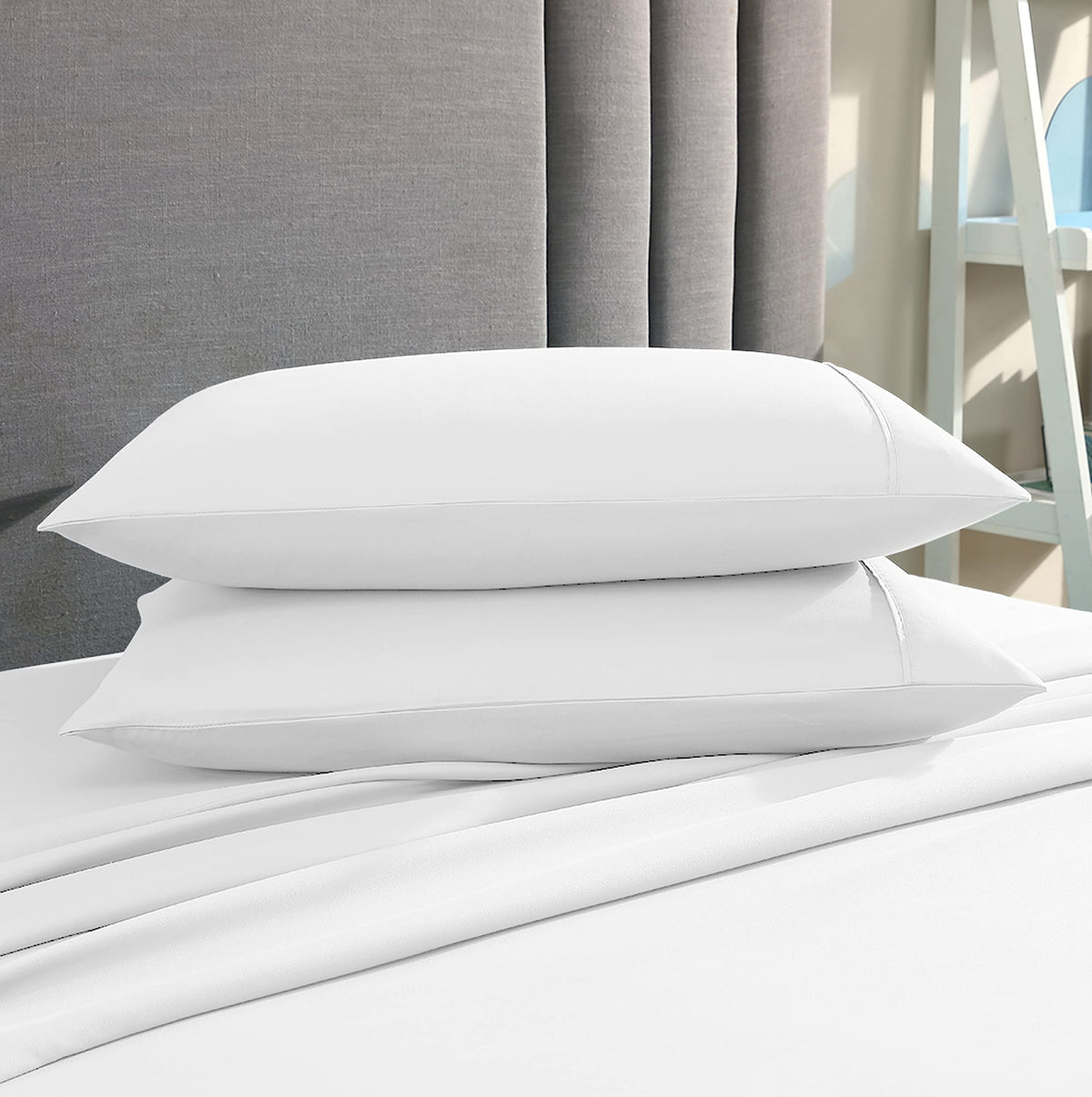 American Home Collection Pillow Case Set Of 2 Double Brushed Microfiber Soft & Easy Care Pillowcases (White, King 20X40)