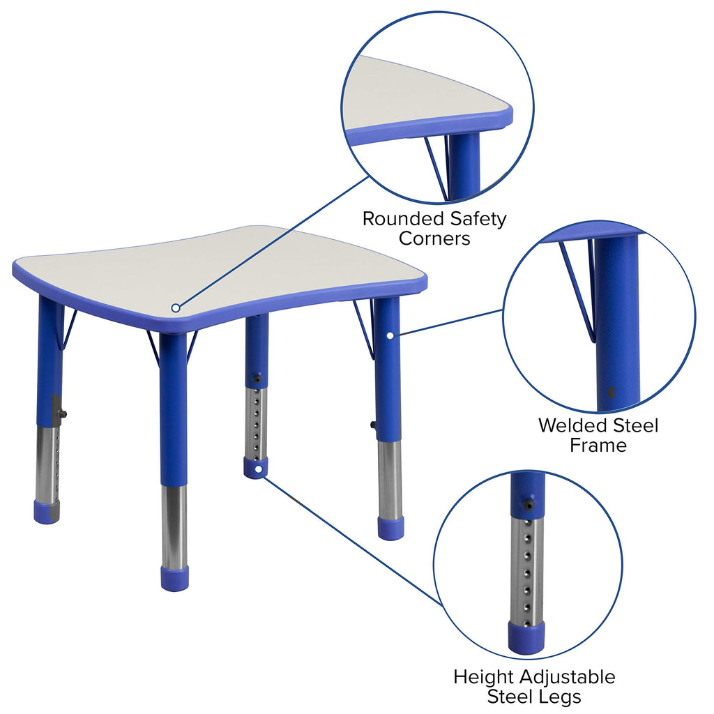 Flash Furniture 21.875''W X 26.625''L Rectangular Blue Plastic Height Adjustable Activity Table With Grey Top