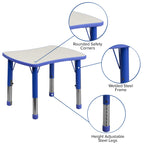 Flash Furniture 21.875''W X 26.625''L Rectangular Blue Plastic Height Adjustable Activity Table With Grey Top
