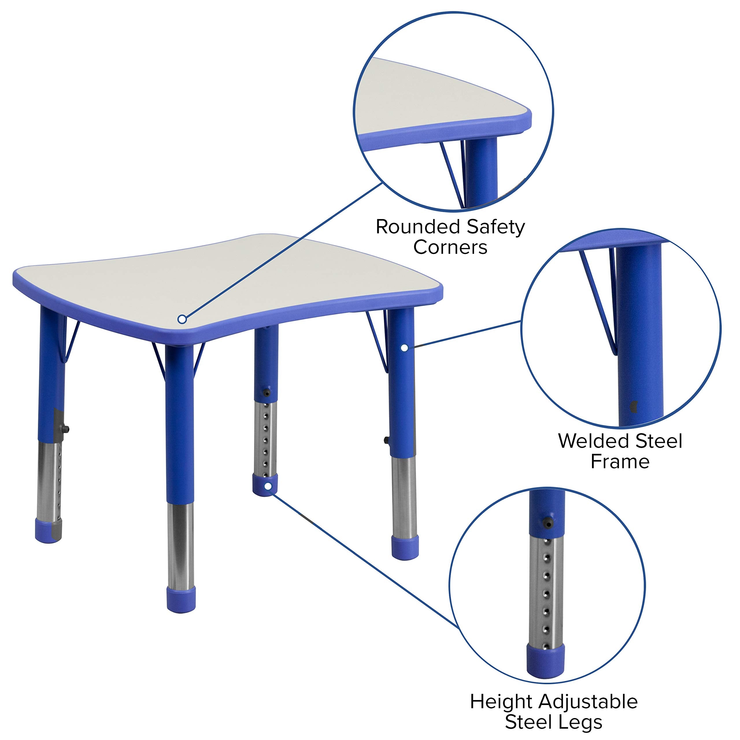 Flash Furniture 21.875''W X 26.625''L Rectangular Blue Plastic Height Adjustable Activity Table With Grey Top